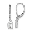 Sterling Silver Drop Earrings with Rectangular Cubic Zirconia, Leverback Dangle Design