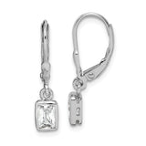 Sterling Silver Drop Earrings with Rectangular Cubic Zirconia, Leverback Dangle Design