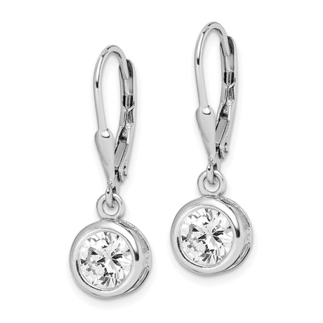 Sterling Silver Drop Earrings with 7mm Cubic Zirconia Bezel Set Stones, Leverback Dangle Design