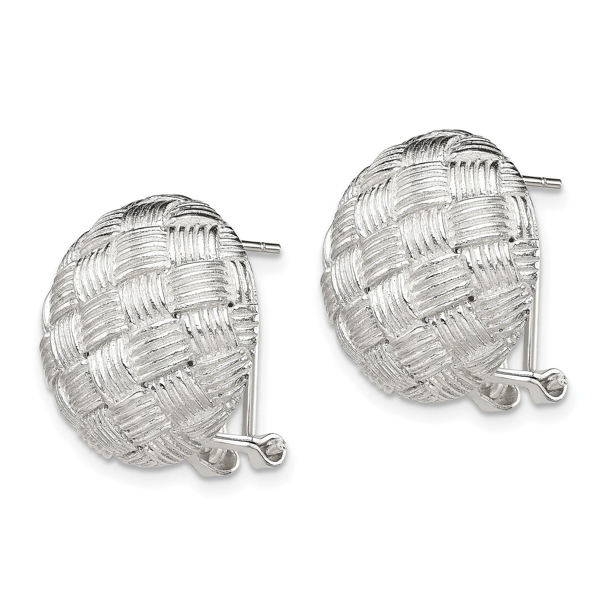 Sterling Silver Clip-On Earrings with Woven Dome Basket Weave Design, Omega Back