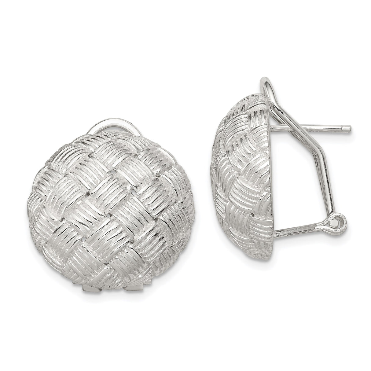 Sterling Silver Clip-On Earrings with Woven Dome Basket Weave Design, Omega Back