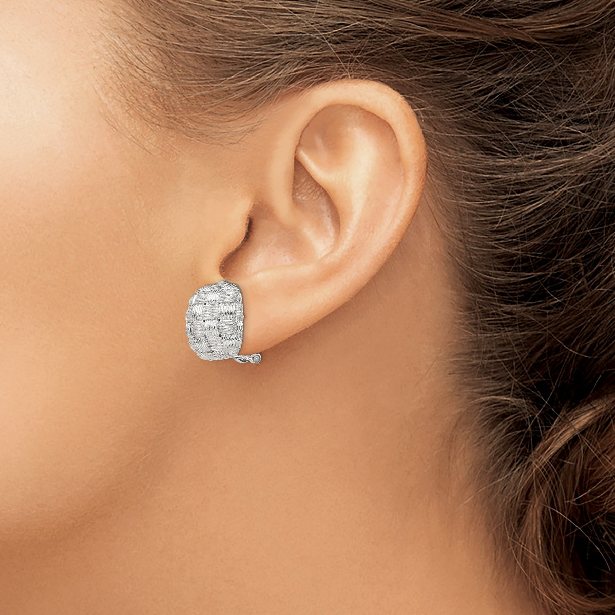 Sterling Silver Clip-On Earrings with Basketweave Texture, Vintage Style Omega Backs