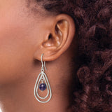 Sterling Silver Drop Earrings with Amethyst Bead, Double Teardrop Wire Design for Women