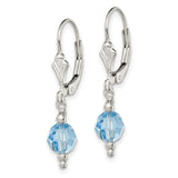 Sterling Silver Dangle Earrings with Light Blue Crystal Beads, Leverback, Minimalist Design for Women