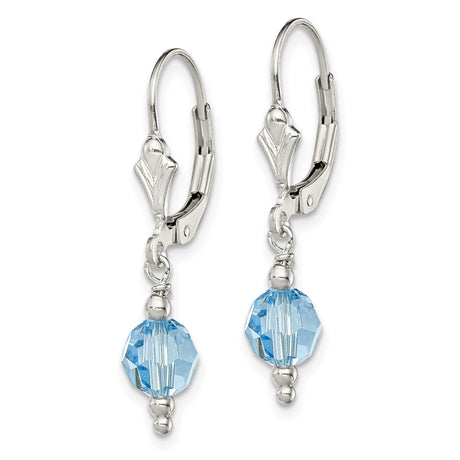 Sterling Silver Dangle Earrings with Light Blue Crystal Beads, Leverback, Minimalist Design for Women