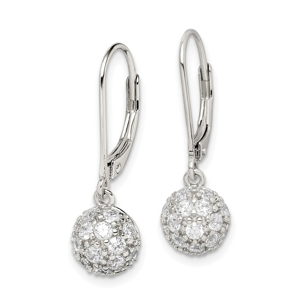 Sterling Silver Drop Earrings with Cubic Zirconia, Round Charm Design, Leverback Style