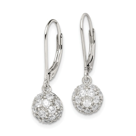 Sterling Silver Drop Earrings with Cubic Zirconia, Round Charm Design, Leverback Style