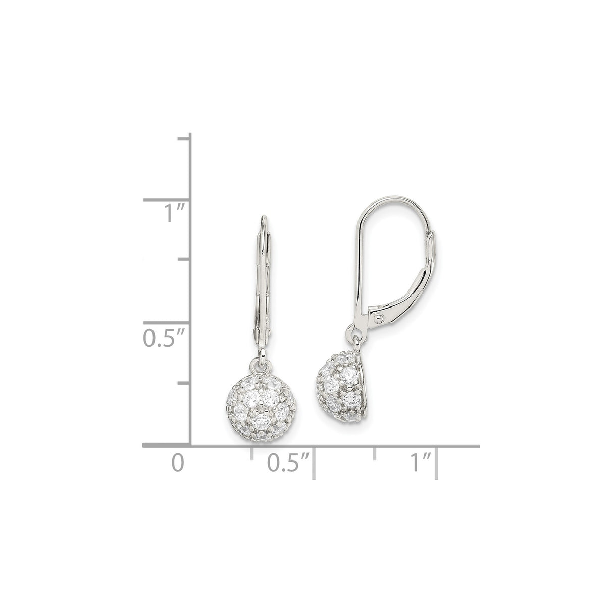 Sterling Silver Drop Earrings with Cubic Zirconia, Round Charm Design, Leverback Style