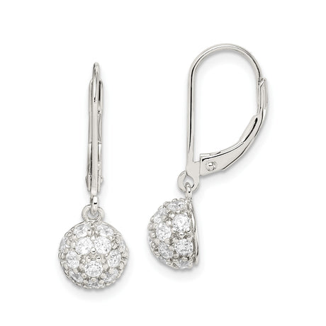 Sterling Silver Drop Earrings with Cubic Zirconia, Round Charm Design, Leverback Style