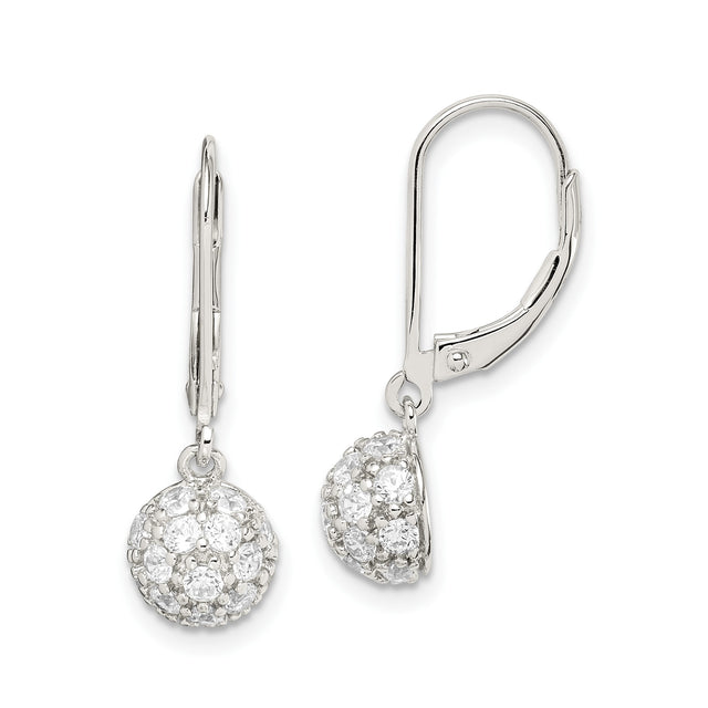 Sterling Silver Drop Earrings with Cubic Zirconia, Round Charm Design, Leverback Style