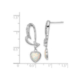 Sterling Silver Heart Drop Earrings with Cubic Zirconia and Lab-Created Opal Accents
