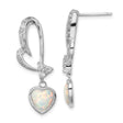 Sterling Silver Heart Drop Earrings with Cubic Zirconia and Lab-Created Opal Accents