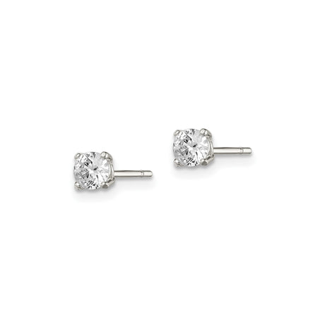 Sterling Silver Minimalist Round CZ Stud Earrings Four Prong