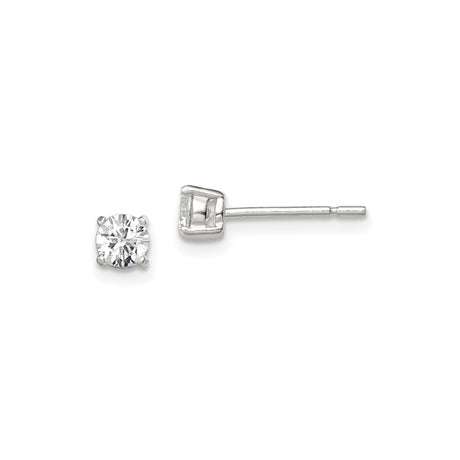 Sterling Silver Stud Earrings with Round Cut Cubic Zirconia in Four Prong Basket Setting, Minimalist Everyday Style for Women, Lightweight Elegant Design, Simple Sparkle for Casual or Formal Wear