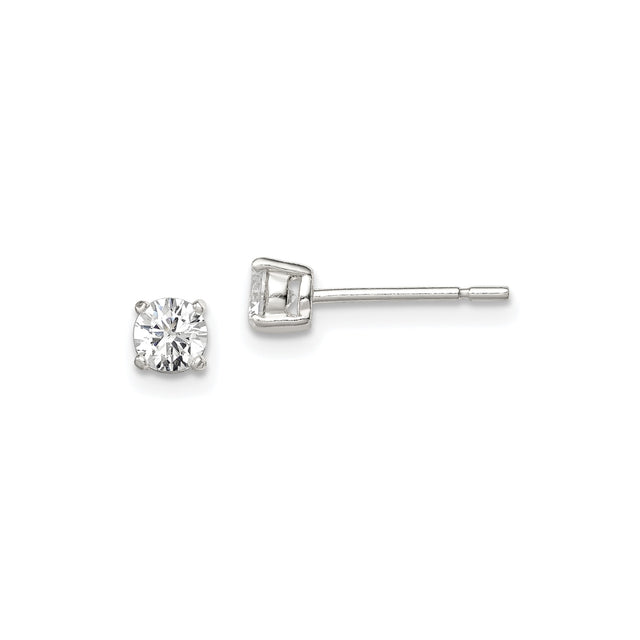 Sterling Silver Stud Earrings with Round Cut Cubic Zirconia in Four Prong Basket Setting, Minimalist Everyday Style for Women, Lightweight Elegant Design, Simple Sparkle for Casual or Formal Wear
