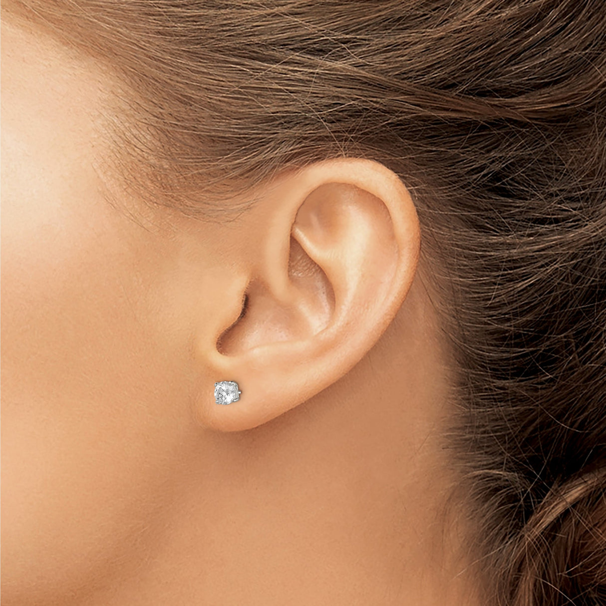 Sterling Silver Stud Earrings with Round Cut Cubic Zirconia in Four Prong Basket Setting