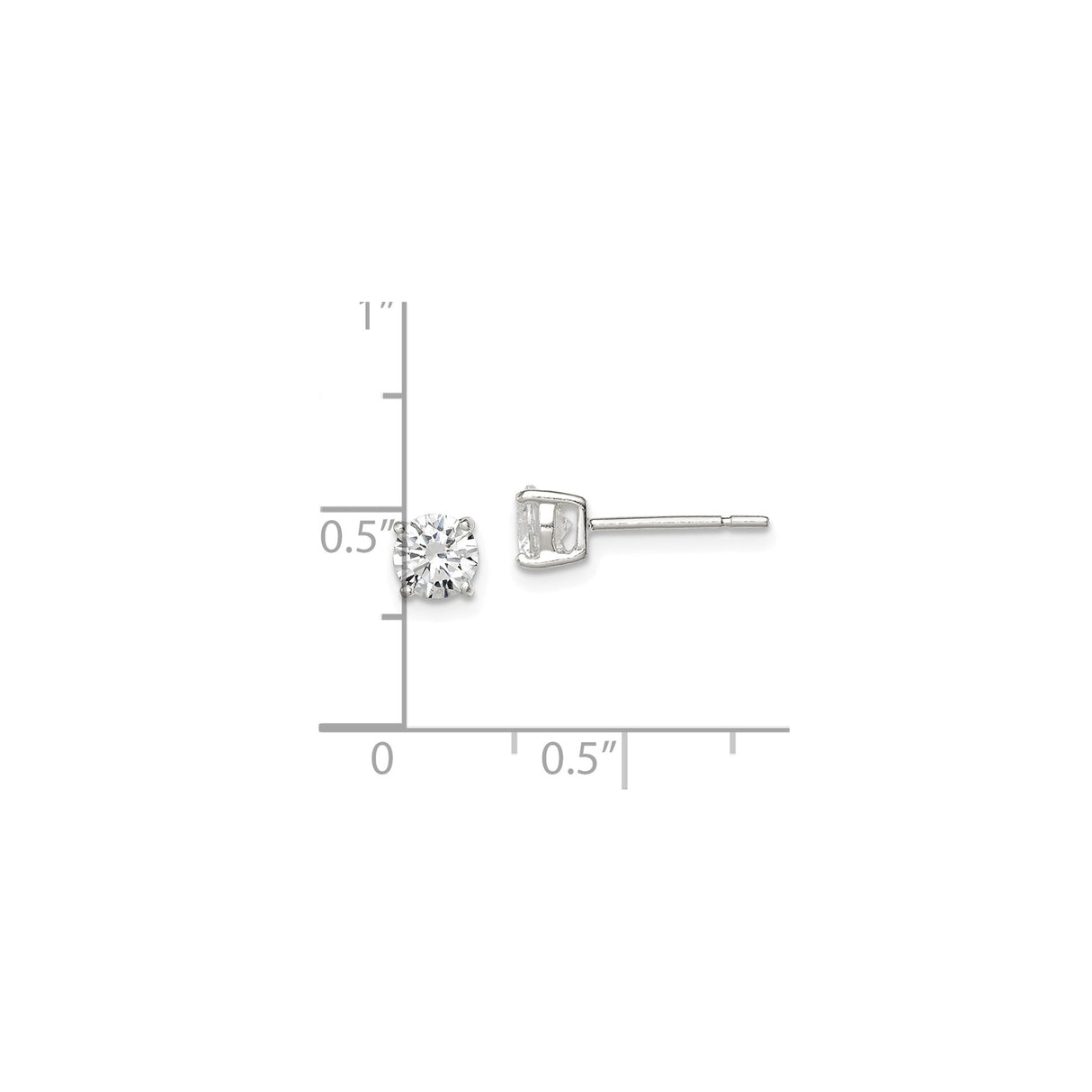 Sterling Silver Stud Earrings with Round Cut Cubic Zirconia in Four Prong Basket Setting