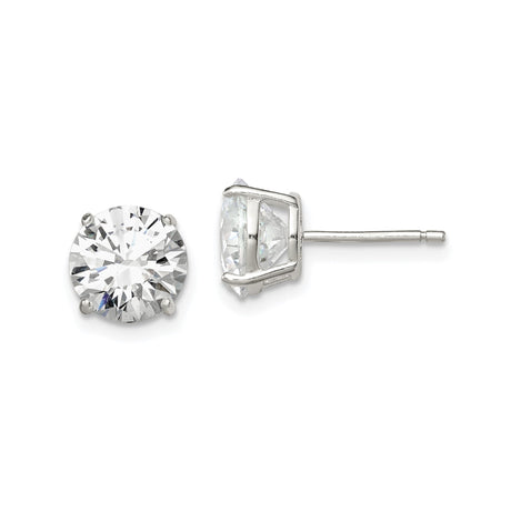 Sterling Silver Stud Earrings with Round Cut Clear Cubic Zirconia in Four Prong Setting