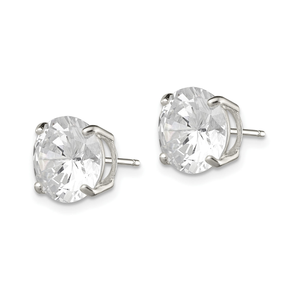 Sterling Silver Stud Earrings with Large Round Cubic Zirconia, Classic Solitaire Style for Women