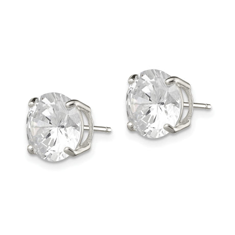 Sterling Silver Stud Earrings with Large Round Cubic Zirconia, Classic Solitaire Style for Women