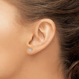 Sterling Silver Stud Earrings with Princess Cut Cubic Zirconia in Four-Prong Basket Setting