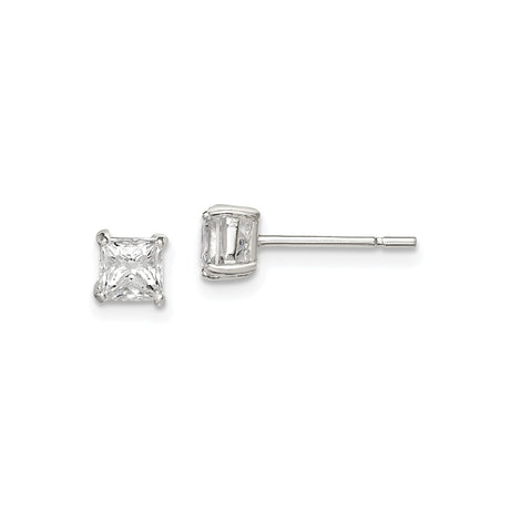 Sterling Silver Stud Earrings with Square Cut Clear Cubic Zirconia in Four-Prong Basket Setting, Classic Minimalist Design for Women, Elegant Silver Accessories for Everyday or Formal Wear