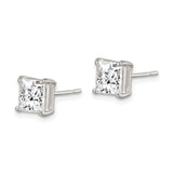 Sterling Silver Stud Earrings with Princess Cut Cubic Zirconia, Basket Setting, Minimalist Design