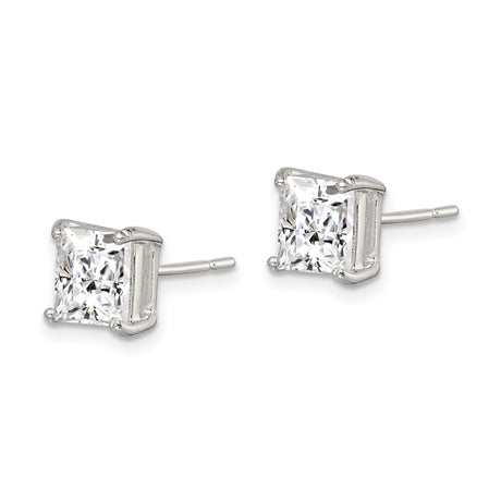 Sterling Silver Stud Earrings with Princess Cut Cubic Zirconia, Basket Setting, Minimalist Design