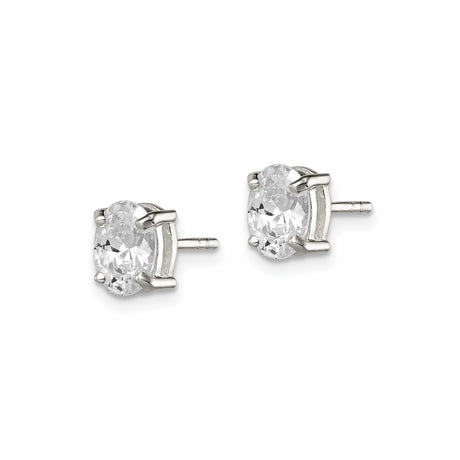 Sterling Silver Stud Earrings with Oval Cut Cubic Zirconia in Classic Four-Prong Setting
