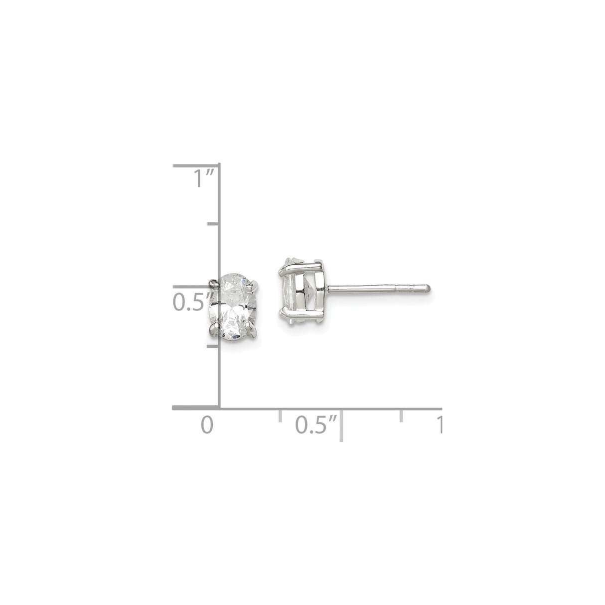 Sterling Silver Stud Earrings with Oval Cut Cubic Zirconia in Classic Four-Prong Setting