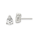 Sterling Silver Stud Earrings with Pear-Shaped Clear Cubic Zirconia Teardrop Design
