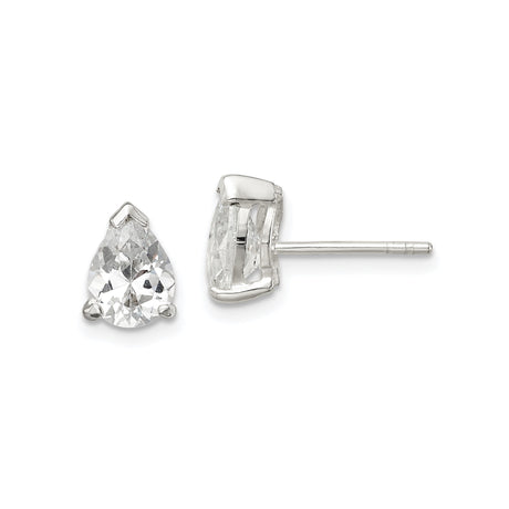 Sterling Silver Stud Earrings with Pear-Shaped Clear Cubic Zirconia Teardrop Design