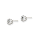 Sterling Silver Stud Earrings with Clear Cubic Zirconia in Bezel Setting, Minimalist Round Cut Design