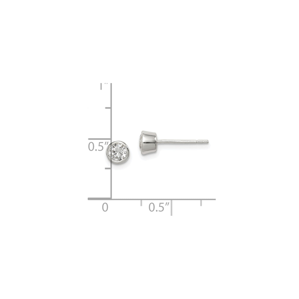 Sterling Silver Stud Earrings with Clear Cubic Zirconia in Bezel Setting, Minimalist Round Cut Design