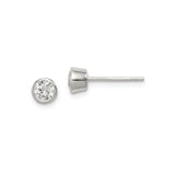 Sterling Silver Stud Earrings with Clear Cubic Zirconia in Bezel Setting, Minimalist Round Cut Design