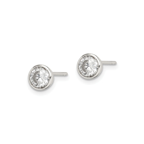 Sterling Silver Bezel Set Minimalist Stud Earrings 5mm CZ