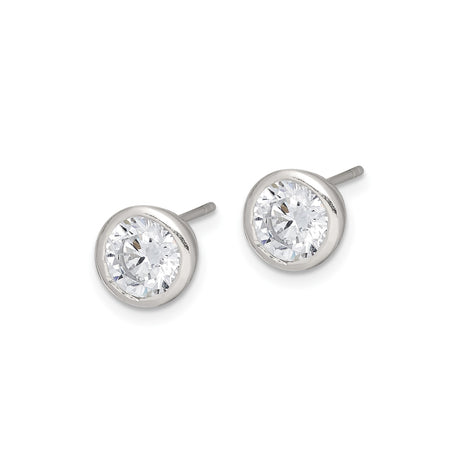 Sterling Silver Bezel CZ Stud Earrings Minimalist Shine