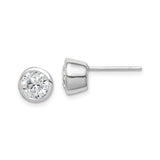 Sterling Silver Stud Earrings with Round Bezel Set Cubic Zirconia, Minimalist Everyday Design, Lightweight Fine Jewelry for Women, Classic Silver Studs with Subtle Sparkle, Modern Daily Wear