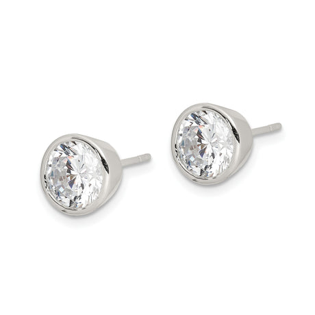 Sterling Silver Stud Earrings with Bezel Set Clear Cubic Zirconia, Round Minimalist Design