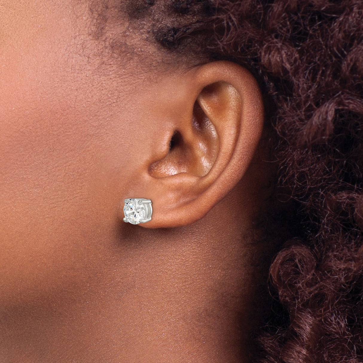 Sterling Silver Stud Earrings with Clear Cubic Zirconia, Classic Round Solitaire Design