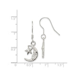 Sterling Silver Crescent Moon Face Dangle Earrings, Celestial Star Boho Jewelry for Women