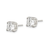 Sterling Silver Stud Earrings Cubic Zirconia Four Prong