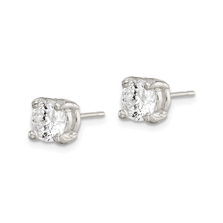 Sterling Silver Stud Earrings Cubic Zirconia Four Prong