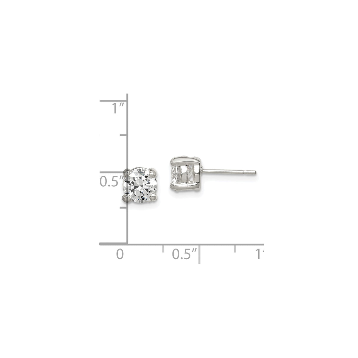 Sterling Silver Stud Earrings Cubic Zirconia Four Prong