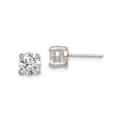 Sterling Silver Stud Earrings with Round Cubic Zirconia in Four Prong Setting, Classic Solitaire Style for Women, Elegant Minimalist Design for Daily Wear or Formal Occasions, Shiny Lightweight Jewelr