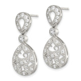 Sterling Silver Dangle Earrings with Cubic Zirconia, Teardrop Filigree, Vintage Style Bridal Jewelry