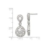 Sterling Silver Dangle Earrings with Cubic Zirconia, Teardrop Filigree, Vintage Style Bridal Jewelry