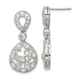 Sterling Silver Dangle Earrings with Cubic Zirconia, Teardrop Filigree, Vintage Style Bridal Jewelry
