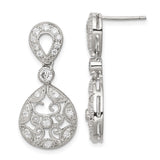 Sterling Silver Dangle Earrings with Cubic Zirconia, Teardrop Filigree, Vintage Style Bridal Jewelry