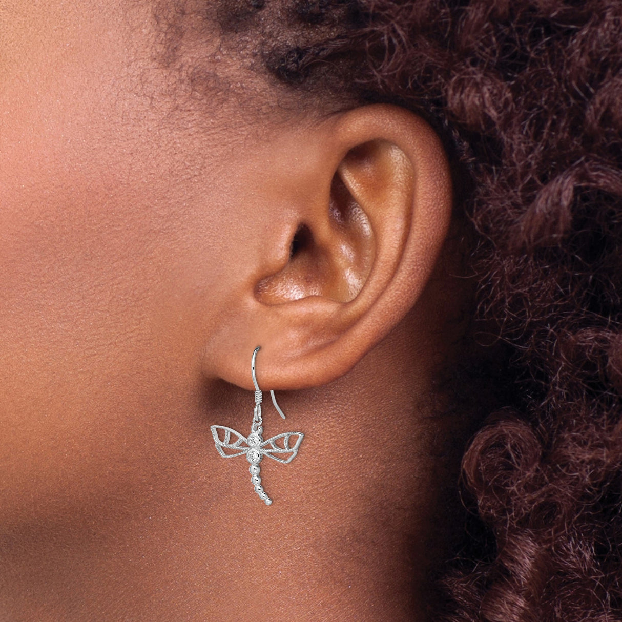 Sterling Silver Dragonfly Dangle Earrings with Cubic Zirconia and Openwork Wing Design